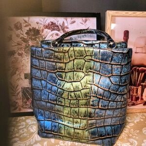 Brahmin Vintage Mermaid Blue and Green Croc-Embossed Handbag With Hangtag NWOT